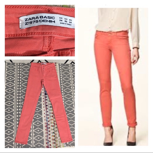 Zara Coral Pink Z1975 Skinny Jeans Size 2 Denim
